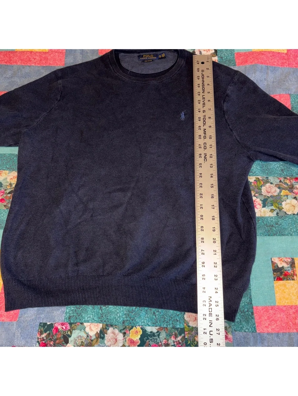 Polo Ralph Lauren Embroidered Mens XL Navy Blue Sweater Crewneck 100% Cotton RL